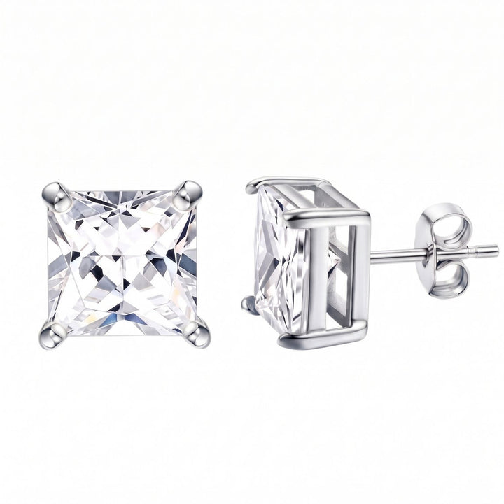 Silver Square Solitaire Stud Earrings For Men