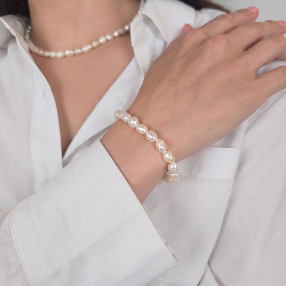 Gold Plated Natural Freshwater Pearl Bracelet
