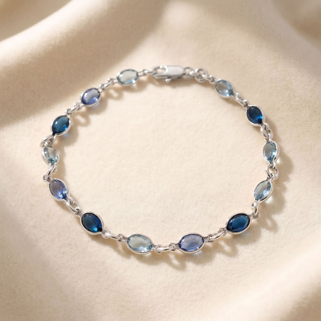 Blue Crystal Multi Gemstone Sterling Silver Bracelet