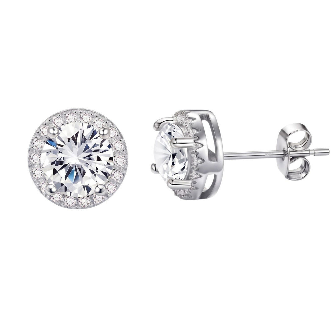 Silver Round Pavé Halo Stud Earrings For Men
