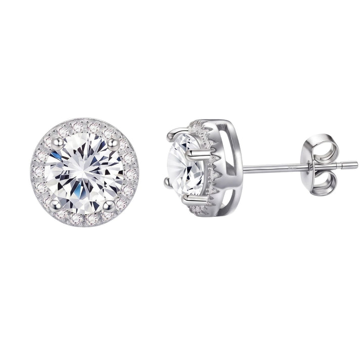 Silver Round Pavé Halo Stud Earrings For Men
