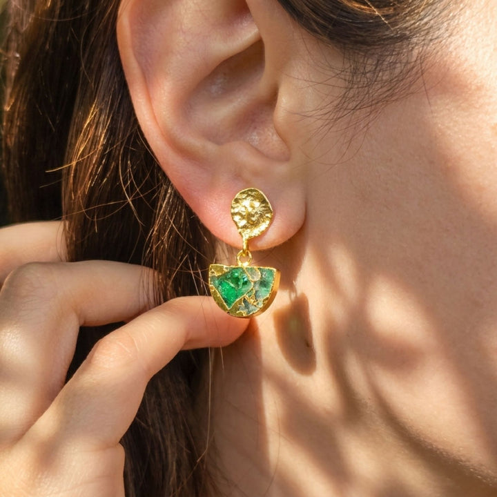 Statement Emerald May Birthstone Hammered Earrings