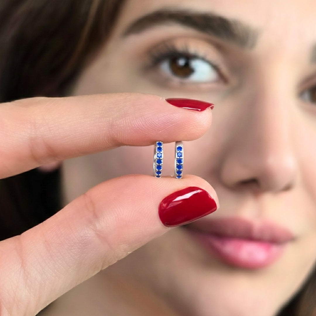 Sapphire September Birthstone Huggie Hoop Sterling Silver Earrings