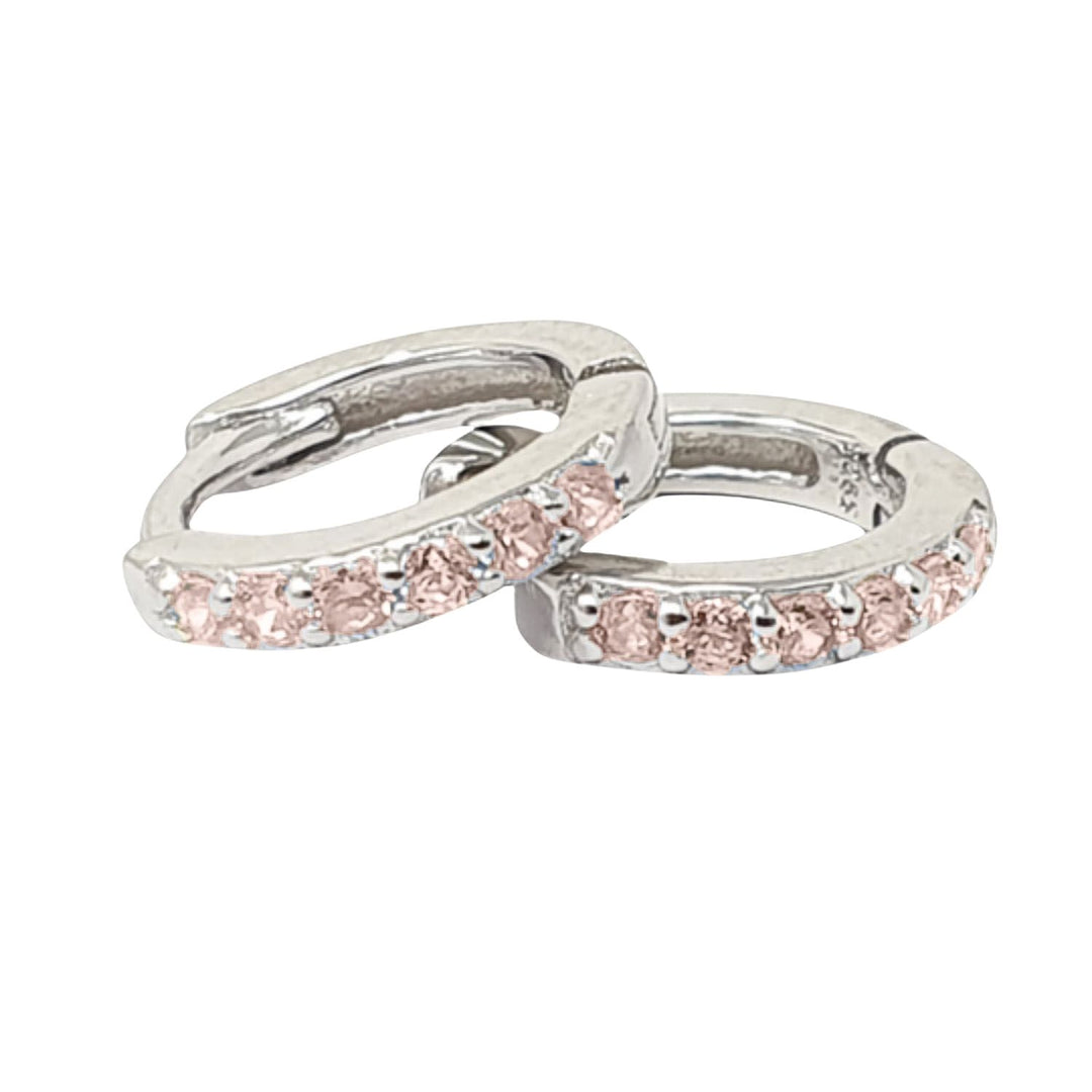 Pink Tourmaline October Birthstone Small Silver Huggies