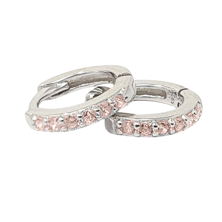 Pink Tourmaline October Birthstone Small Silver Huggies