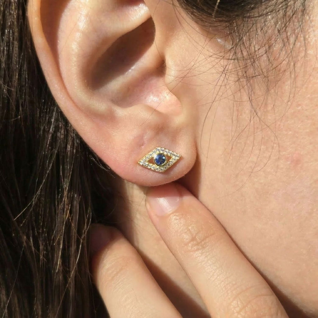 Dainty Evil Eye Gold Plated Minimalist Stud Earrings
