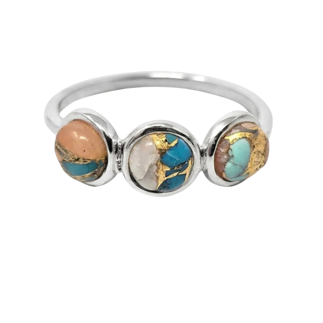Minimalist Opal Turquoise Gemstone Sterling Silver Ring
