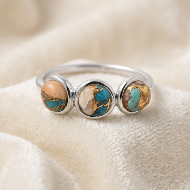 Minimalist Opal Turquoise Gemstone Sterling Silver Ring