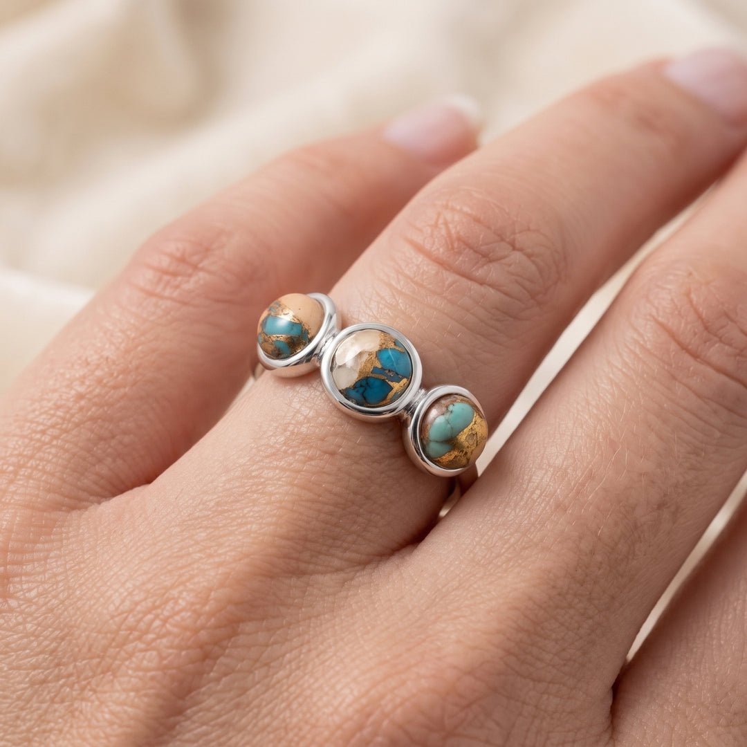 Minimalist Opal Turquoise Gemstone Sterling Silver Ring