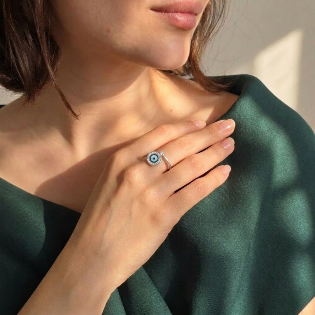 Evil Eye Fidget Spinner Friendship Sterling Silver Ring