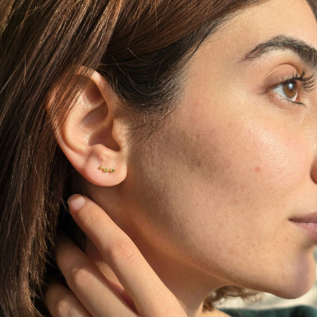 Peridot August Birthstone Climber Stud Earrings