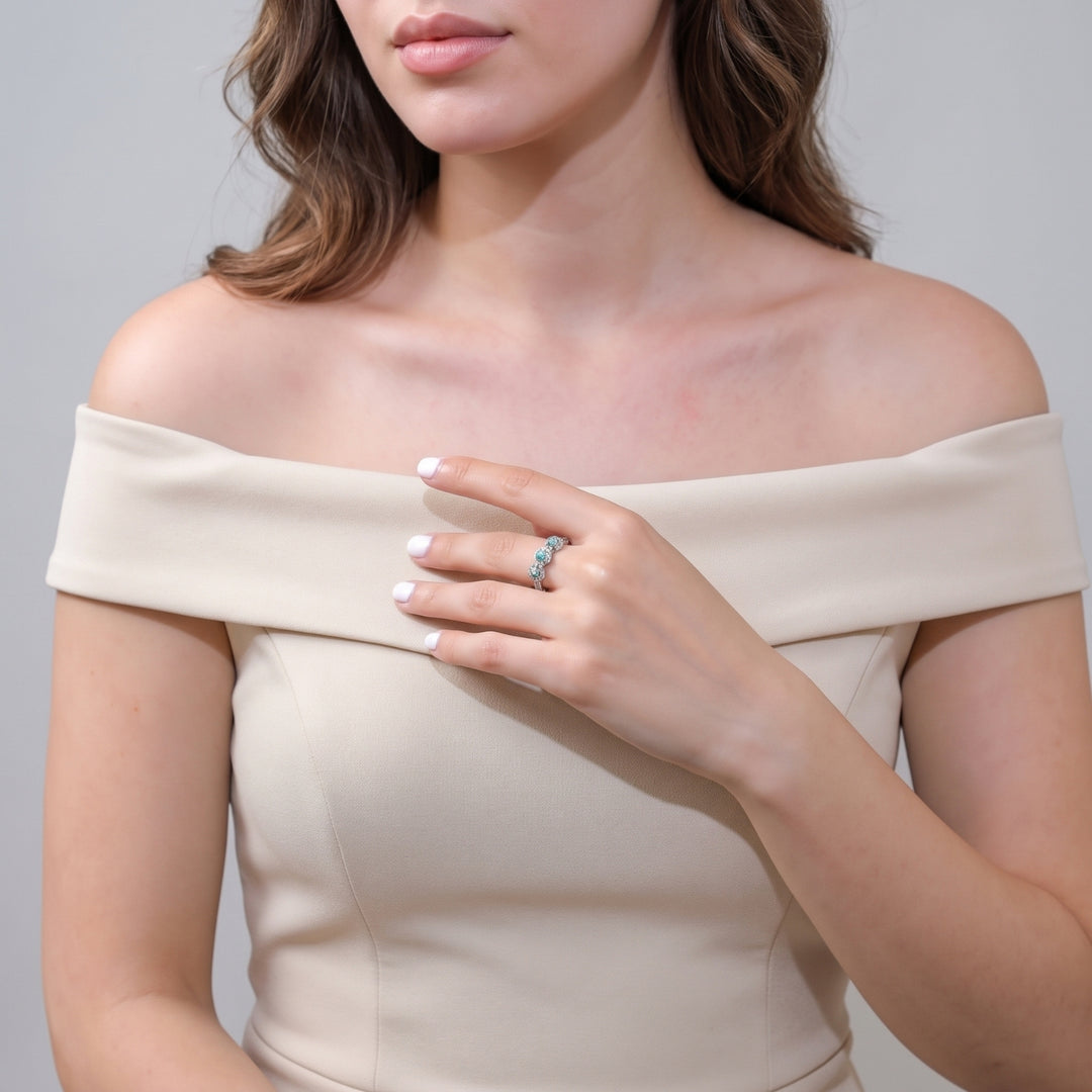 Minimalist Opal Turquoise Gemstone Sterling Silver Ring
