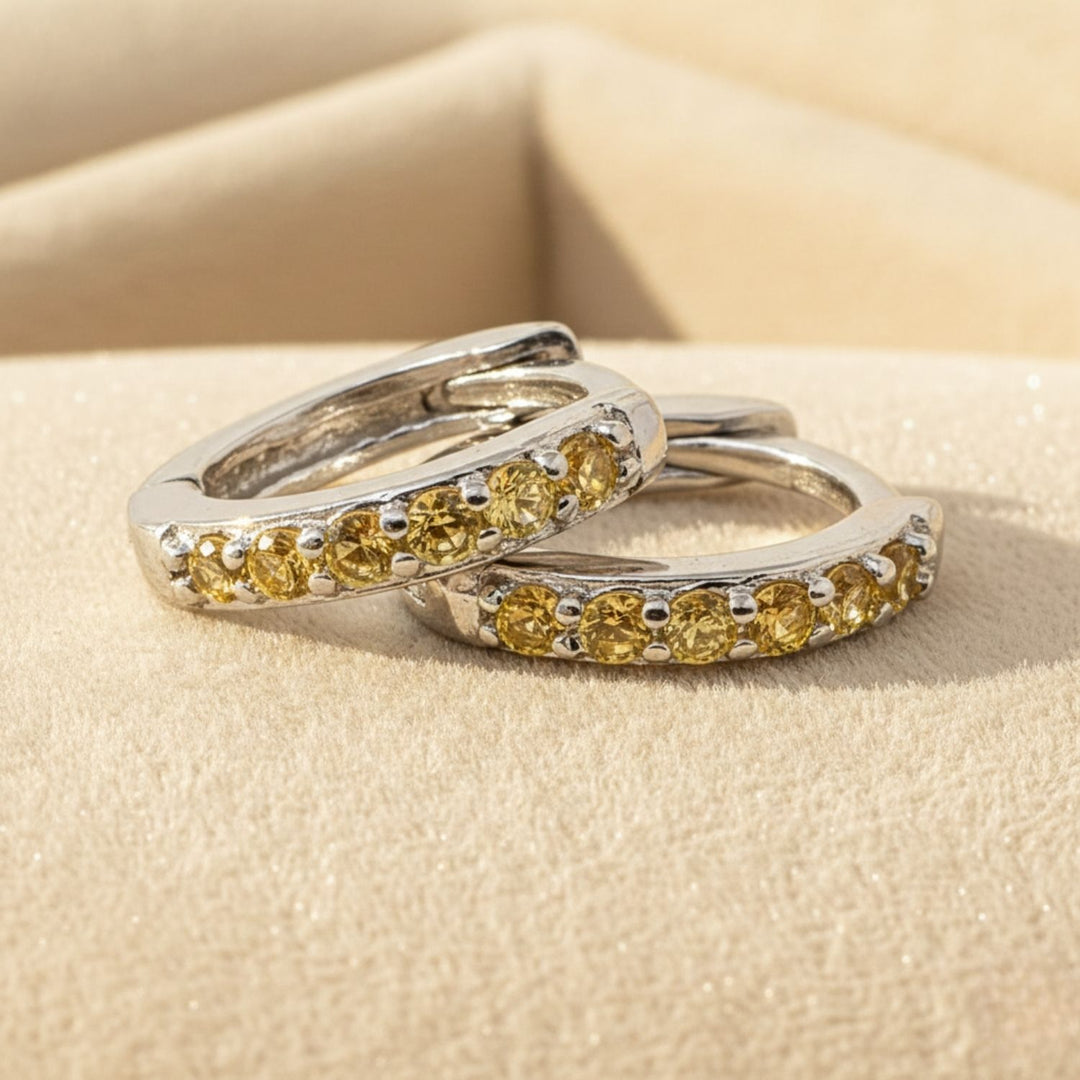 Citrine November Birthstone Small Silver Huggie Hoops