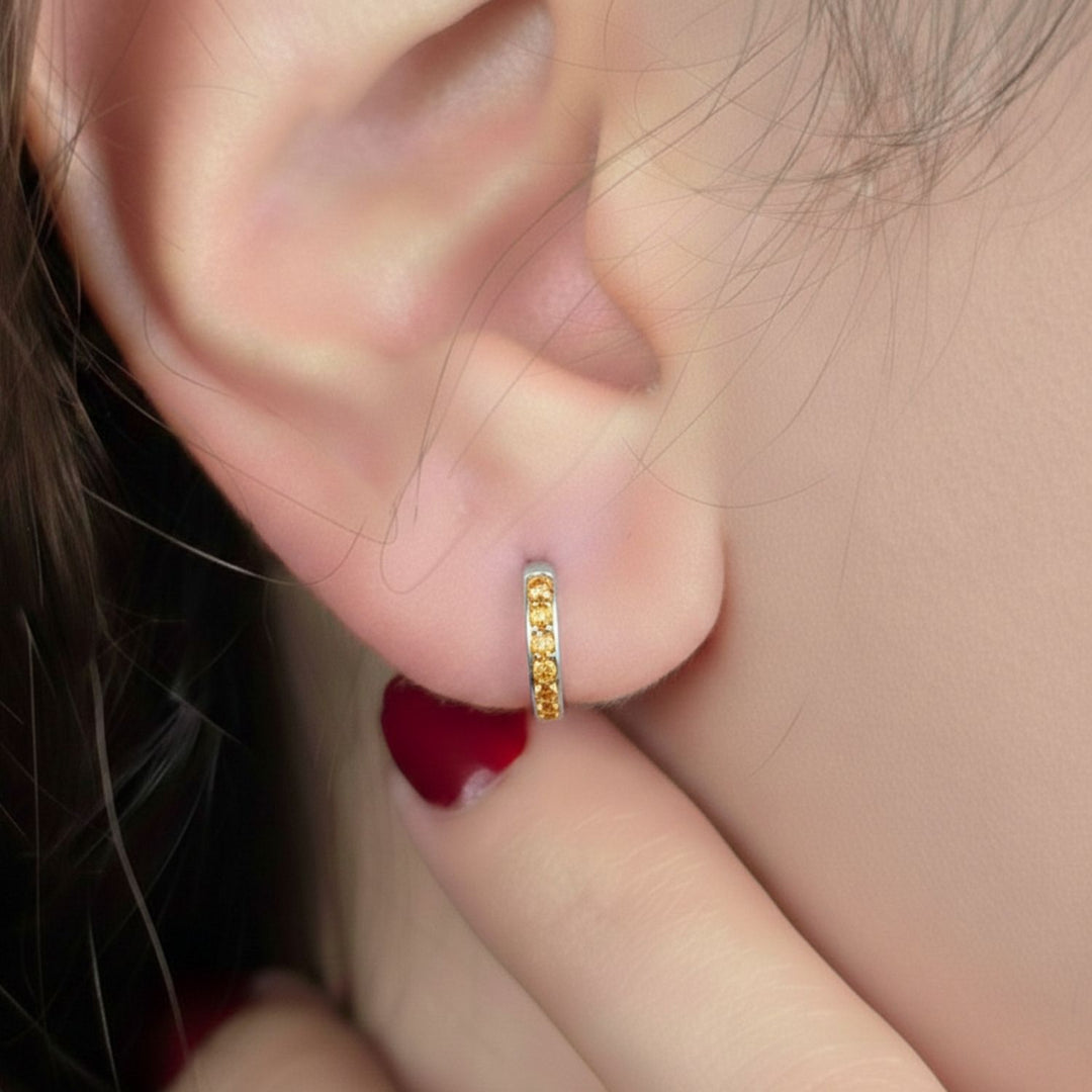Citrine November Birthstone Small Silver Huggie Hoops