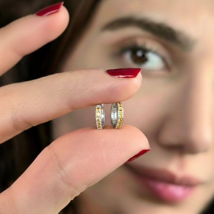Citrine November Birthstone Small Silver Huggie Hoops