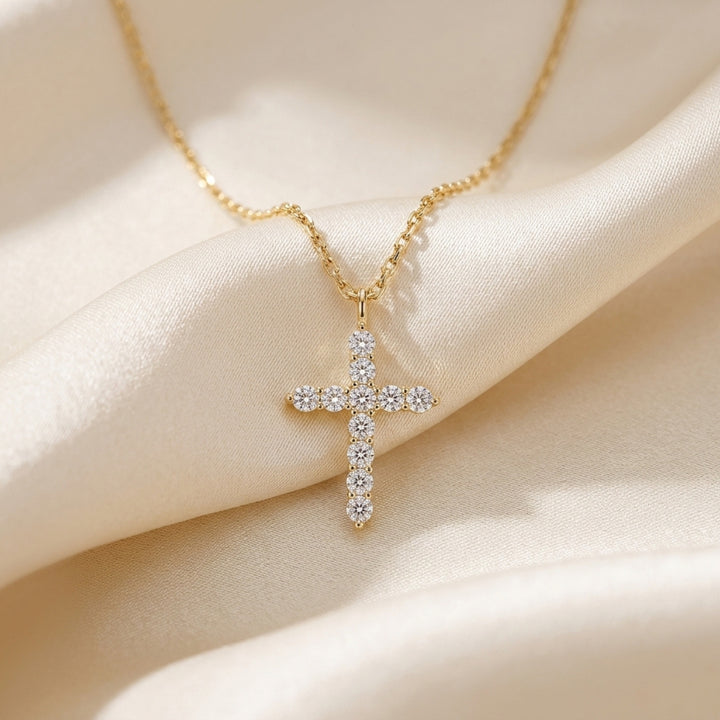 18ct Gold Plated Sparkling Cross Pendant Necklace