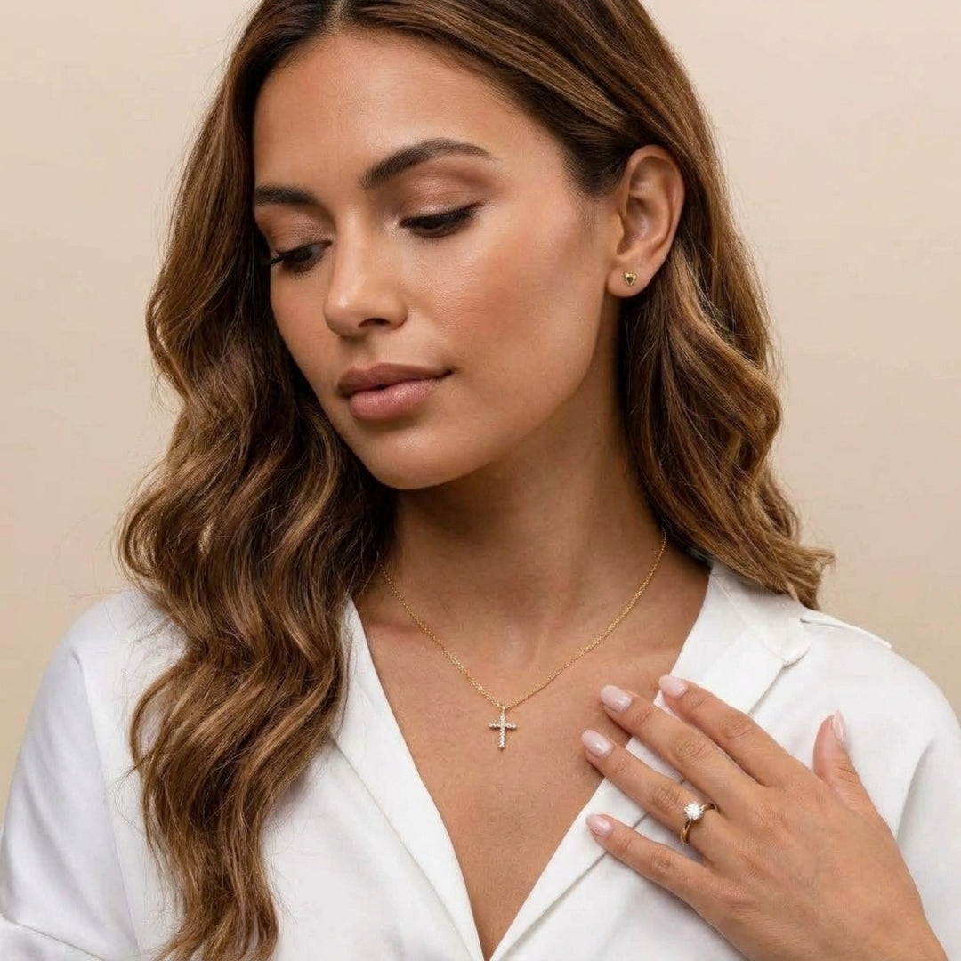 18ct Gold Plated Sparkling Cross Pendant Necklace