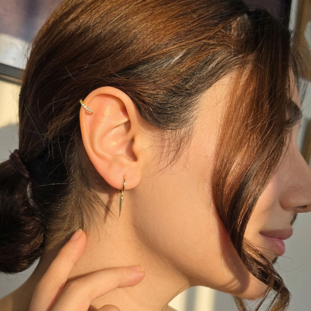 Dainty Spike Huggie Small Hoop Gold Plated Earrings