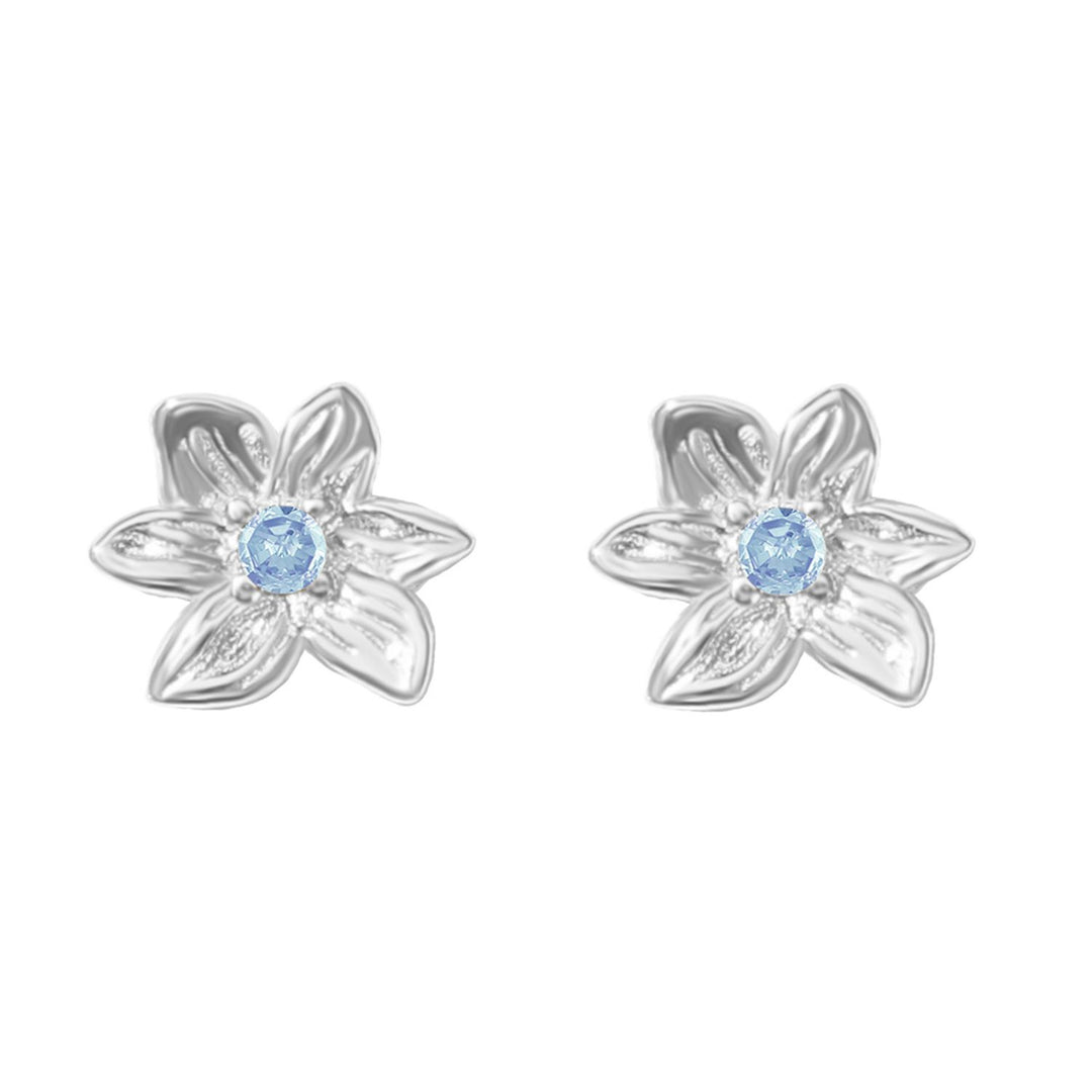 Aquamarine March Birthstone Daffodil Birthflower Sterlling Silver Stud Earrings