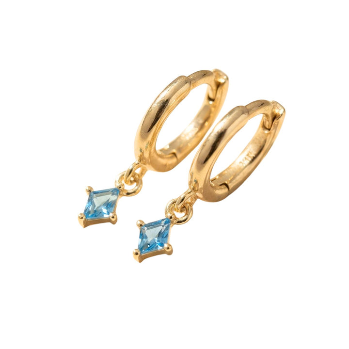 Tiny Aquamarine March Birthstone Dangle Rook Hoops