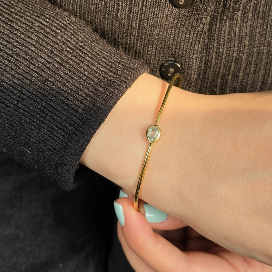 18ct Gold Plated Aquamarine March Birthstone Bangle