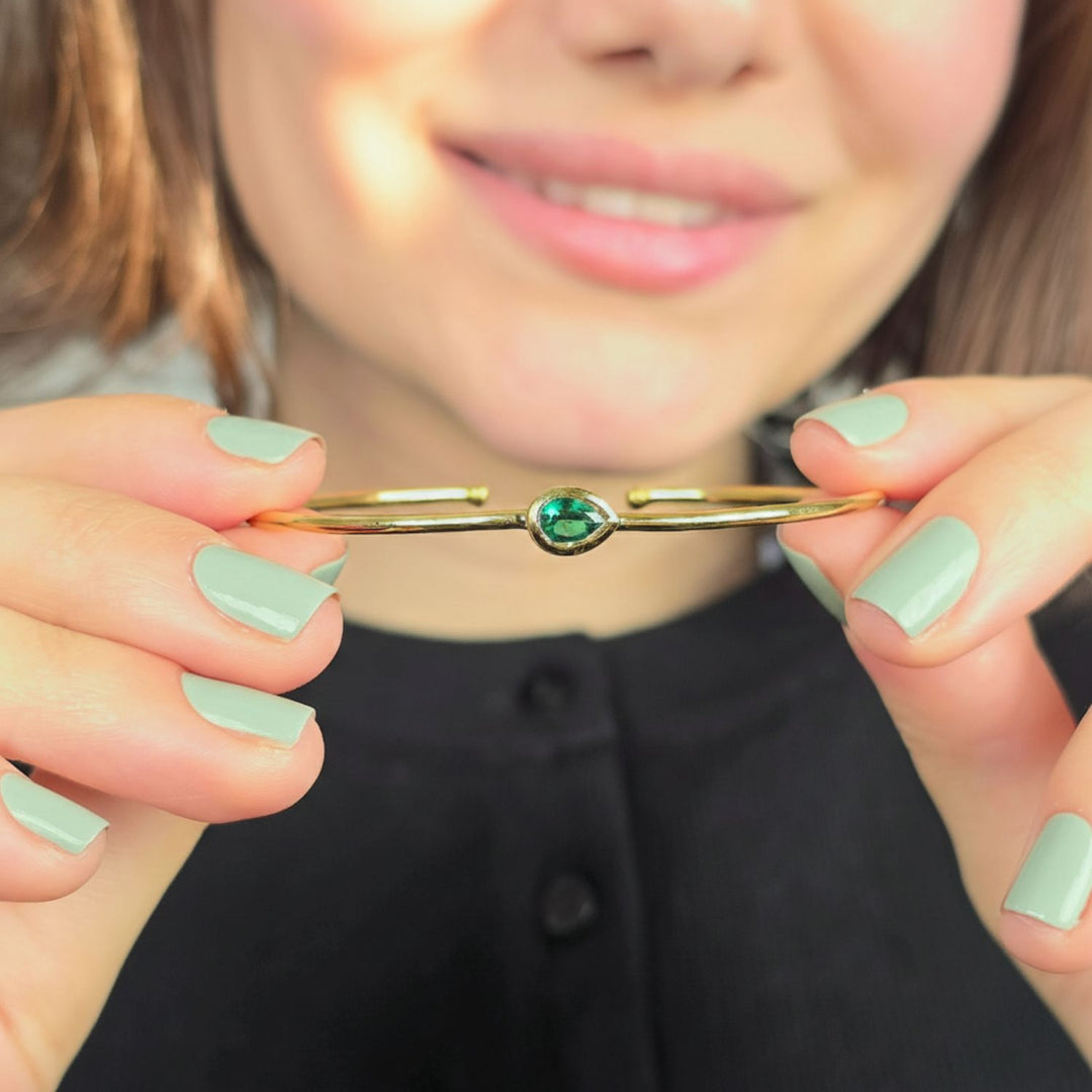 Gold Vermeil Plated Minimalist Emerald May Birthstone Bangle