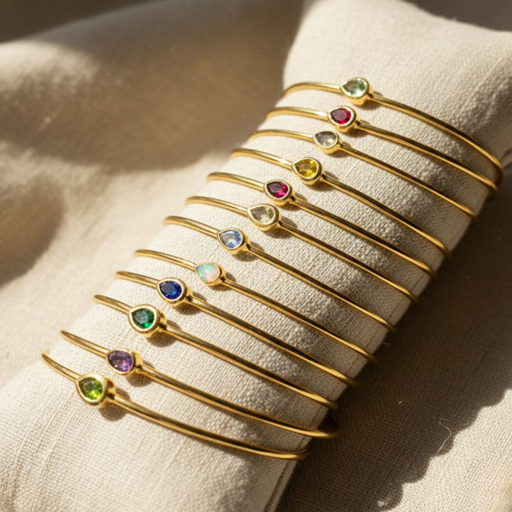 Garnet January Birthstone Gold Plated Bangle