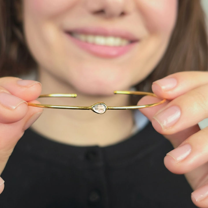 18ct Gold Plated White Topaz April Birthstone Bangle