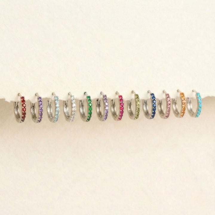 Pink Tourmaline October Birthstone Small Silver Huggies