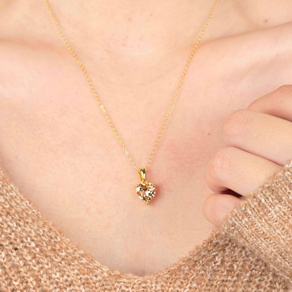 Citrine November Birthstone Love Heart Pendant Necklace
