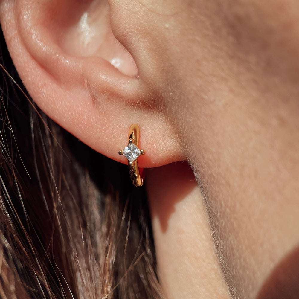 Small Diamond Huggie Minimalist Gold Plated Hoop Earrings