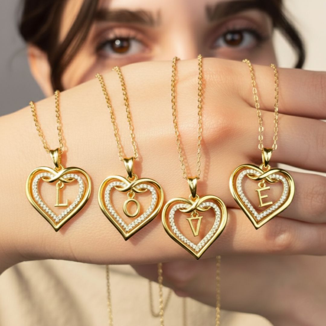 Statement Love Heart Initial Necklace Gold Plated Necklace
