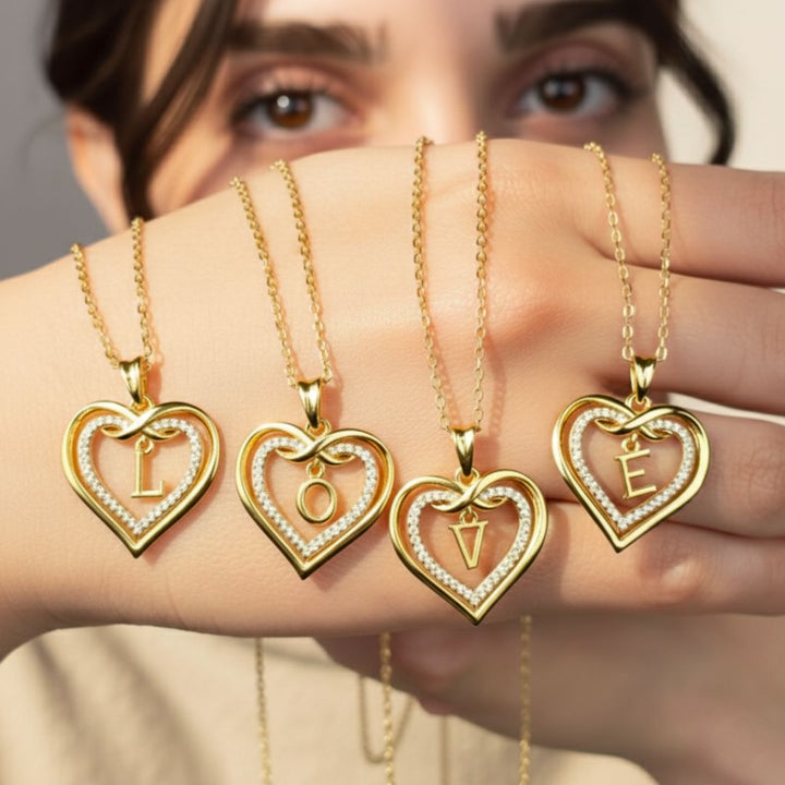 Statement Love Heart Initial Necklace Gold Plated Necklace