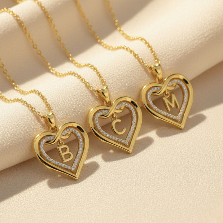 Statement Love Heart Initial Necklace Gold Plated Necklace
