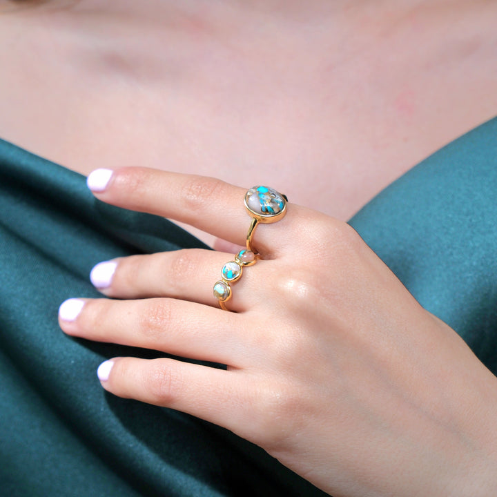 Minimalist Opal Turquoise Gemstone Gold Vermeil Ring