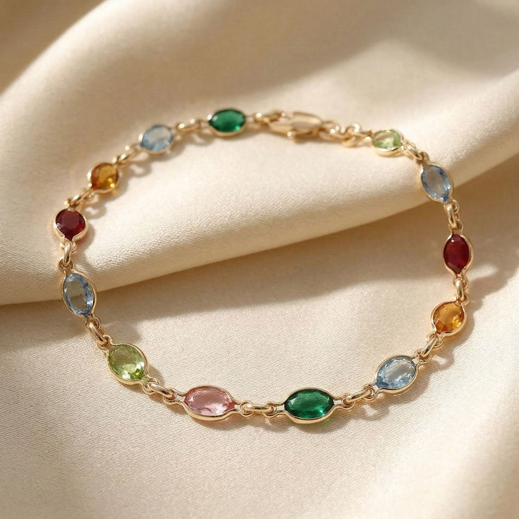 Multicolour Gemstone Crystal Plated Bracelet
