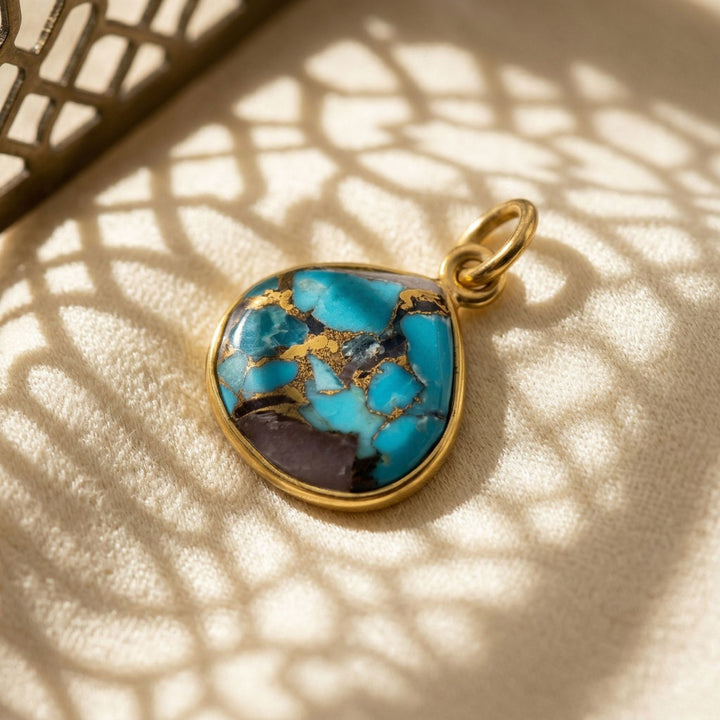 18ct Gold Vermeil Round Bezel Pendant Opal &amp; Turquoise
