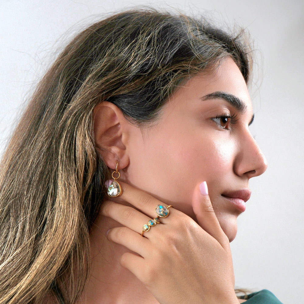 Opal Turquoise Gemstone Gold Vermeil Hoop Earrings