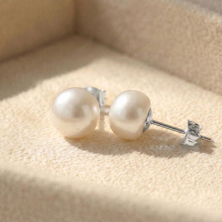 Handpicked Freshwater Silver Pearl Stud Earrings