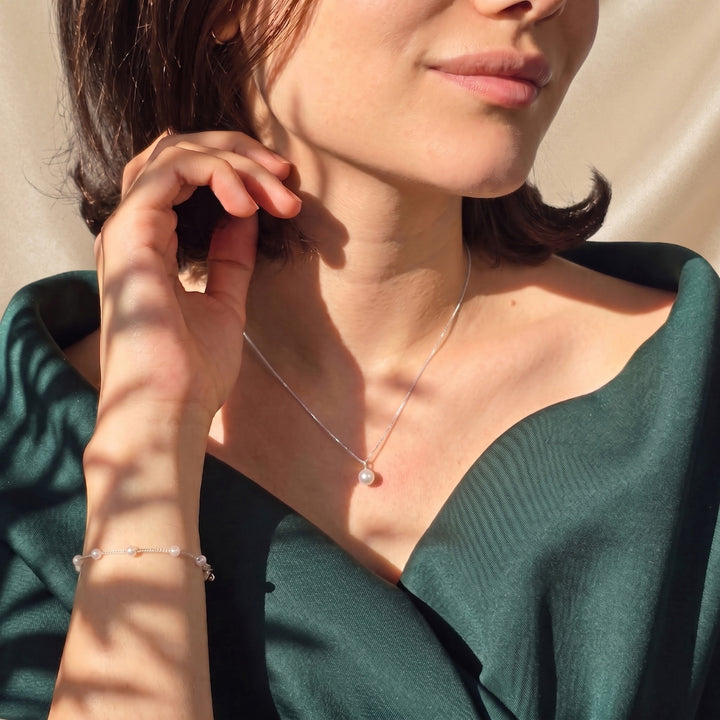 Minimalist Dainty Natural Pearl Sterling Silver Necklace