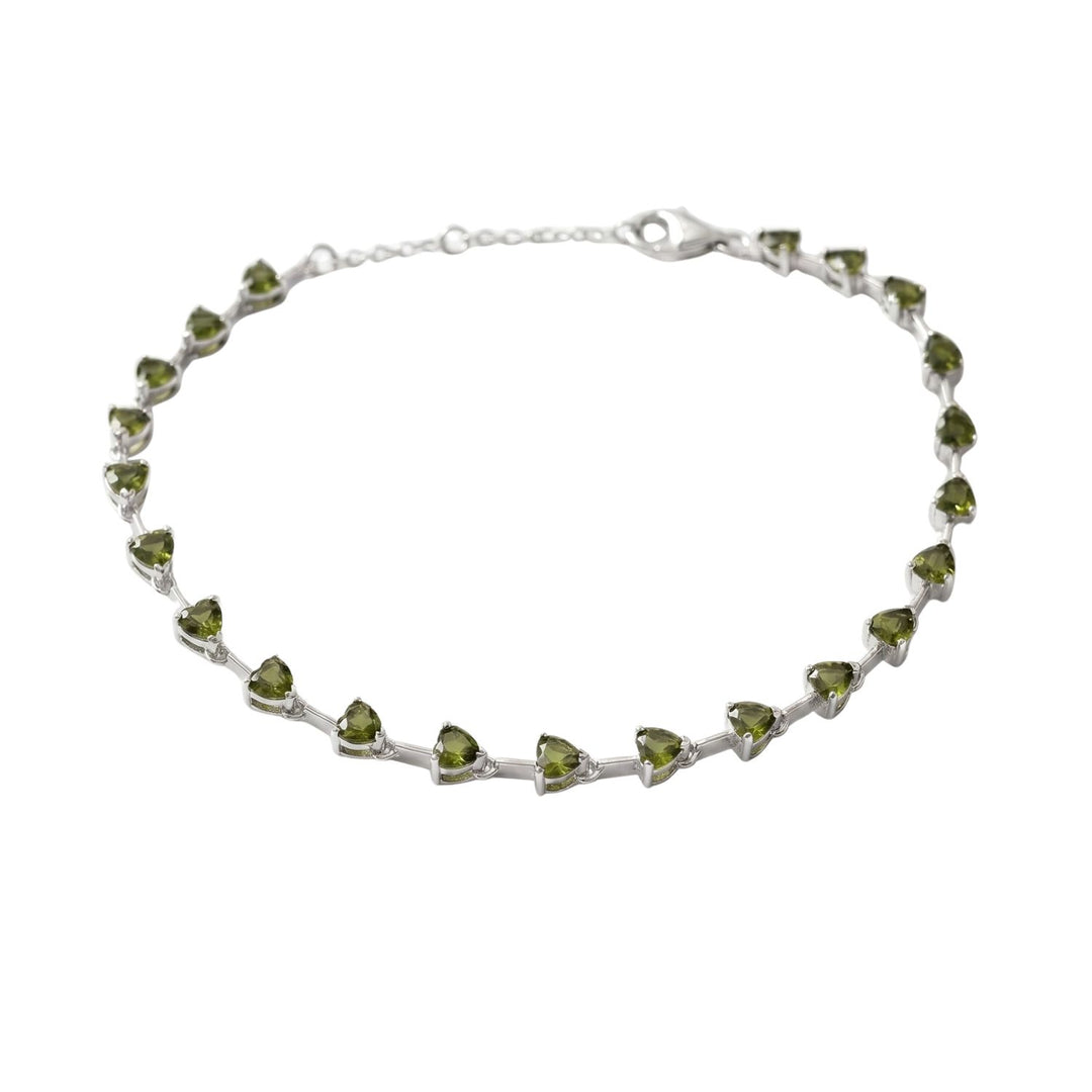 Sterling Silver Peridot August Birthstone Heart Tennis Bracelet