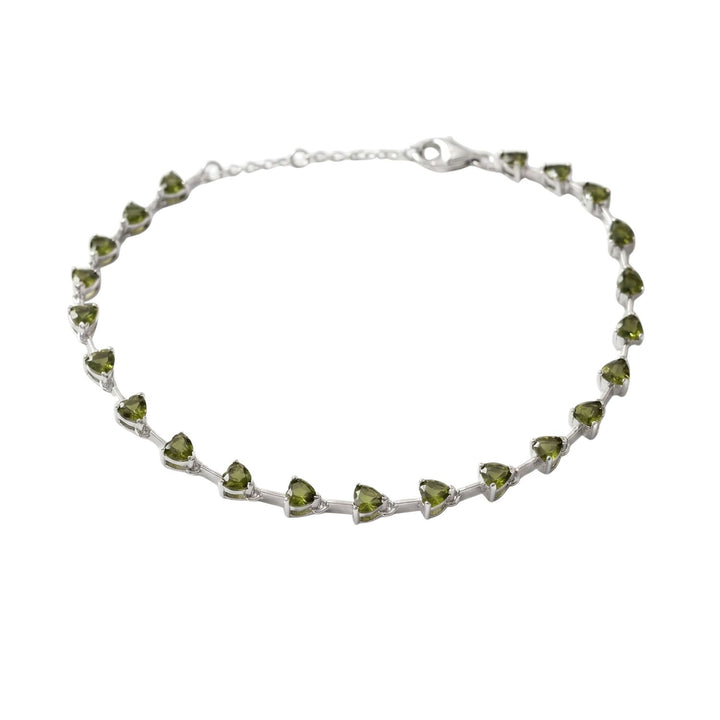 Sterling Silver Peridot August Birthstone Heart Tennis Bracelet