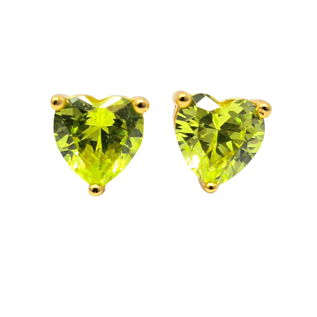 Peridot Heart August Birthstone Stud Earrings