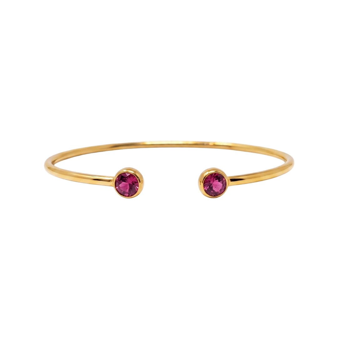 Dainty Pink Tourmaline October Birthstone Gold Plated Bangle