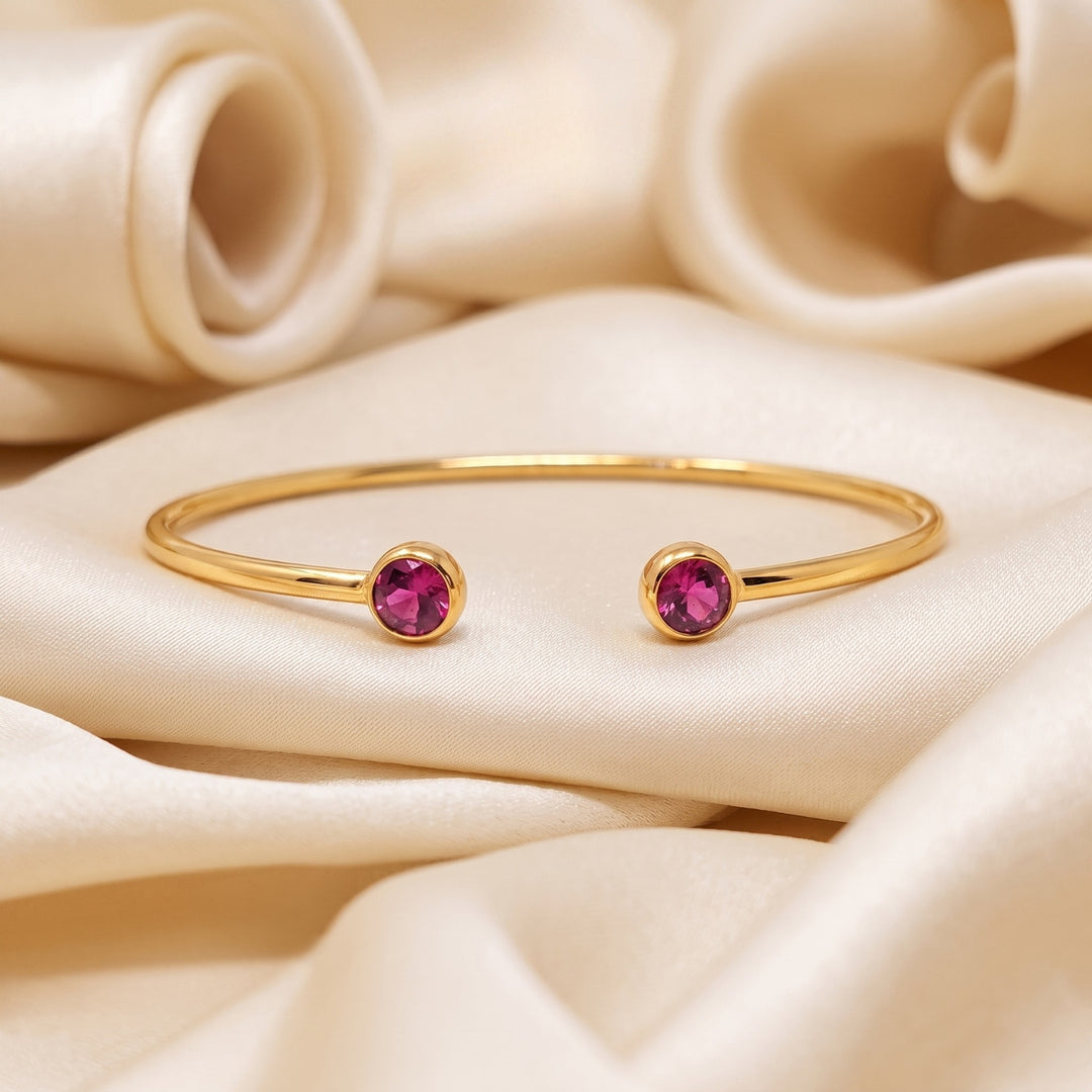 Dainty Pink Tourmaline October Birthstone Gold Plated Bangle