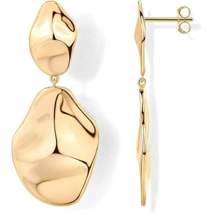 18ct Gold Plated Hammered Teardrop Dangle Earrings