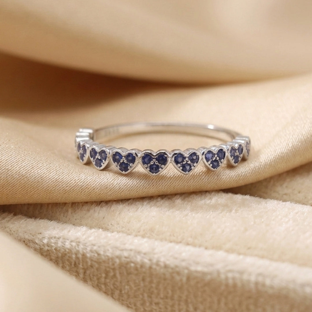 Sterling Silver Sapphire September Birthstone Heart Eternity Ring