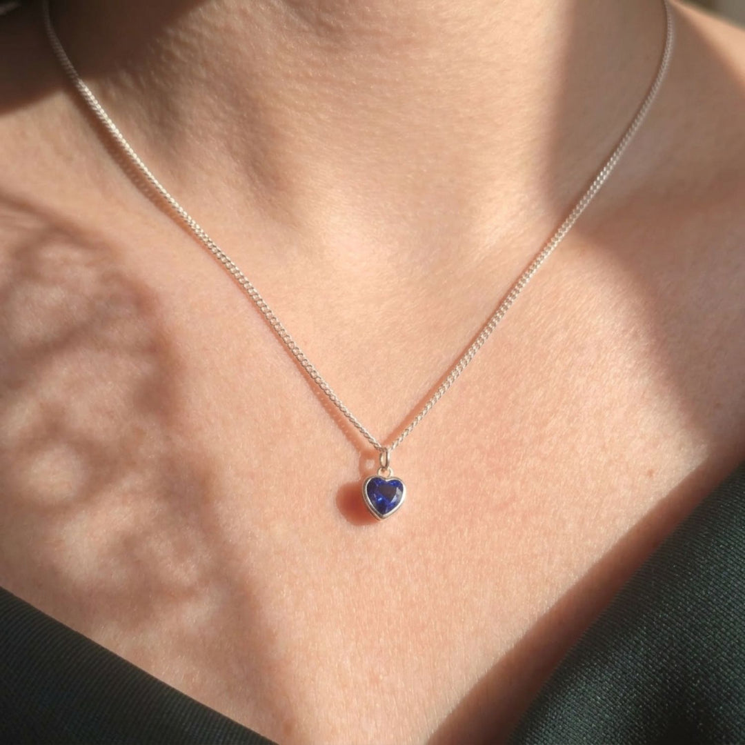 Mini Heart Sapphire September Birthstone Necklace