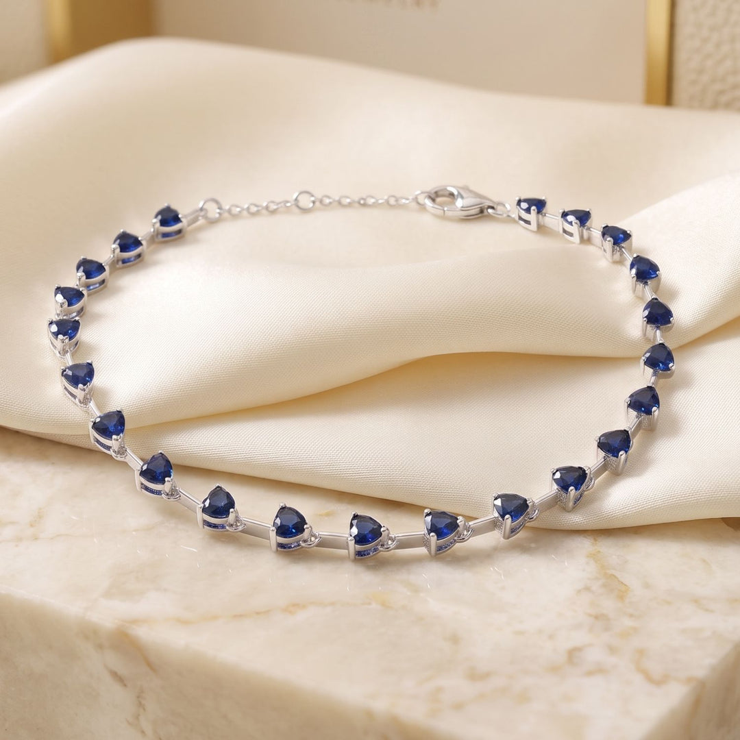 Sterling Silver Sapphire September Birthstone Heart Tennis Bracelet