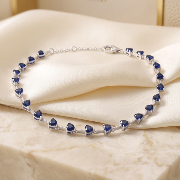 Sterling Silver Sapphire September Birthstone Heart Tennis Bracelet